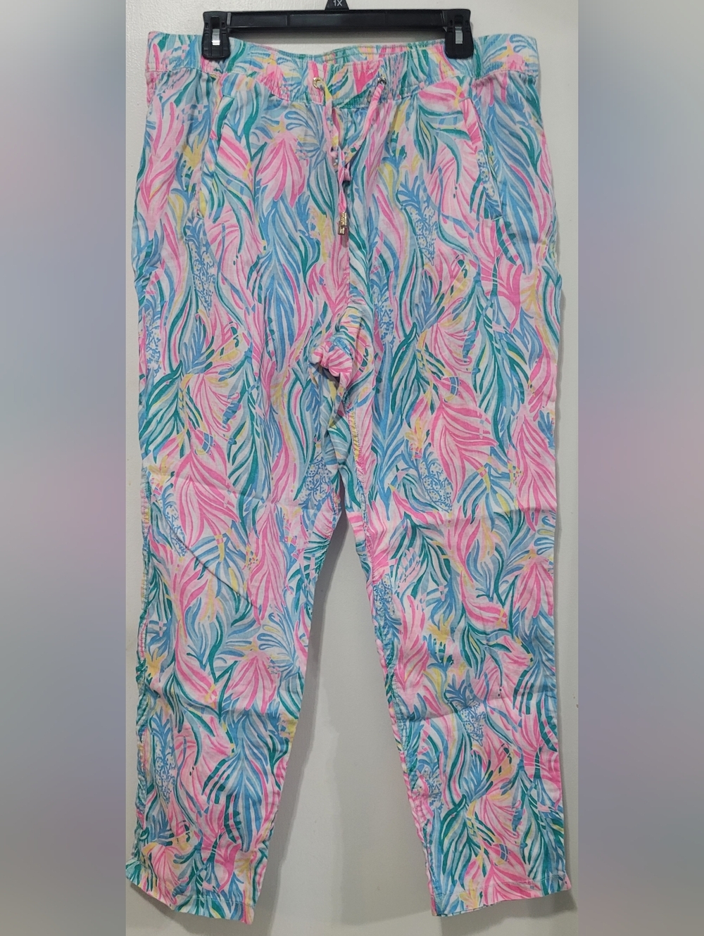 Lilly Pulitzer Bright Pink & Teal Tropical Print Pull-On Pants